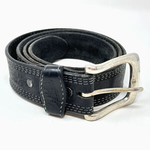 Red Wing Shoe Black Leather Belt w Sold Brass Silvertone Belt Buckle Size 39 USA